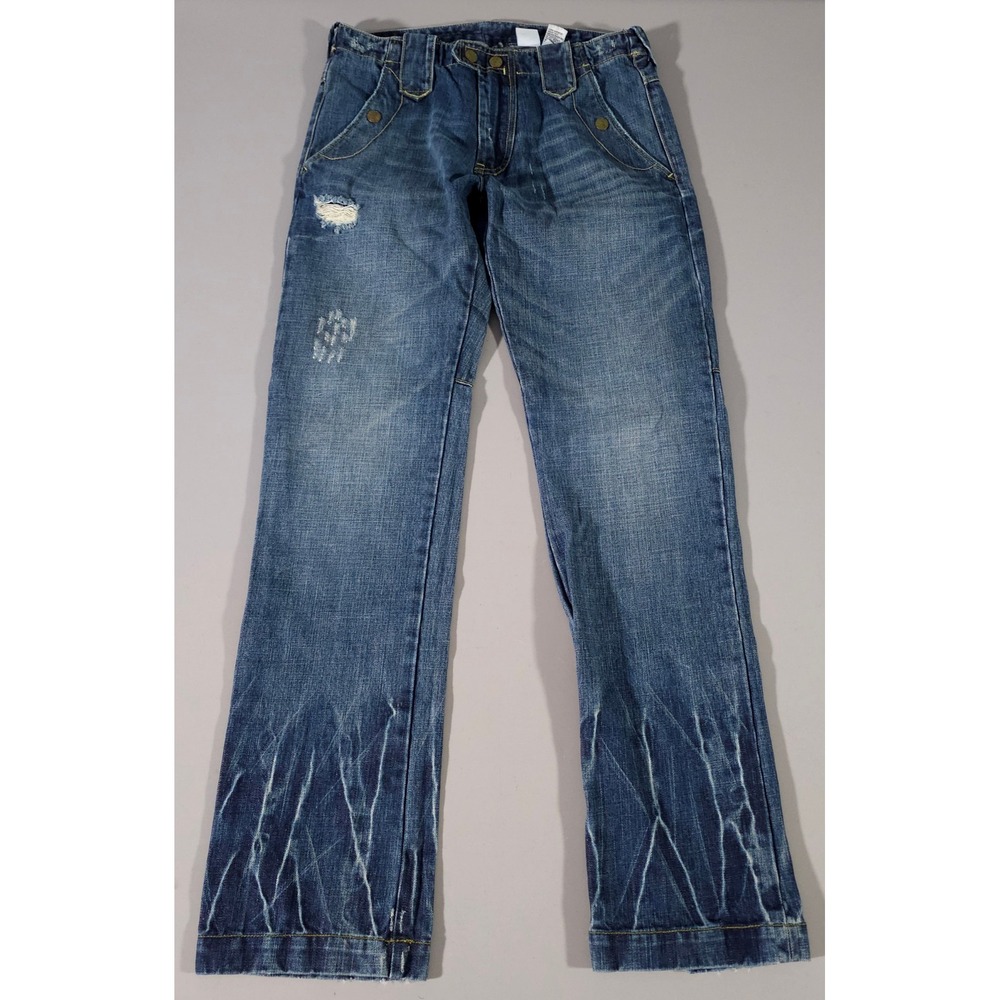 Armani Exchange Jeans Mens 32 Blue Distressed Whiskered Straight Leg Denim